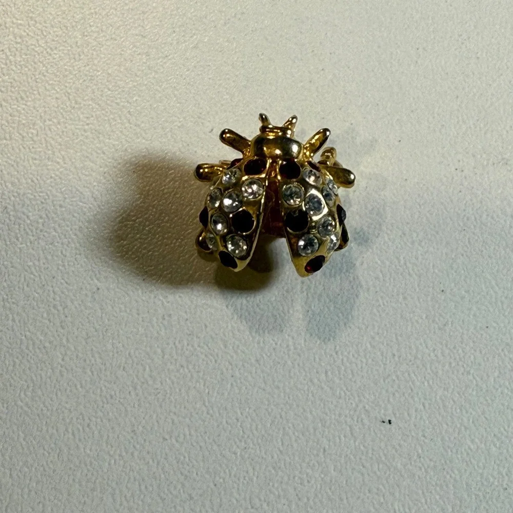 Vintage Gold Tone‎ Ladybug Bug Insect Lapel Pin Brooch Rhinestone Accent Women's